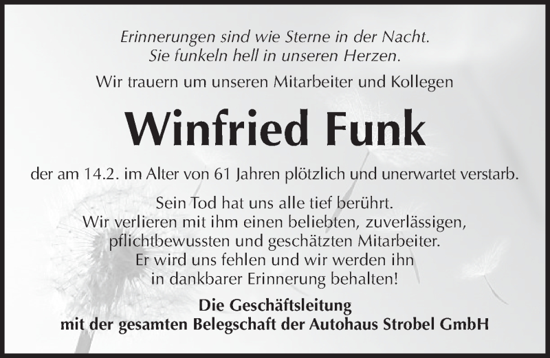  Traueranzeige für Winfried Funk vom 18.02.2022 aus Pegnitz-Zeitung