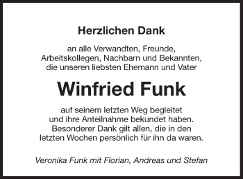Traueranzeige von Winfried Funk von Pegnitz-Zeitung