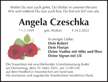 Traueranzeige von Angela Czeschka von Pegnitz-Zeitung