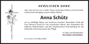 Traueranzeige von Anna Schütz von Der Bote
