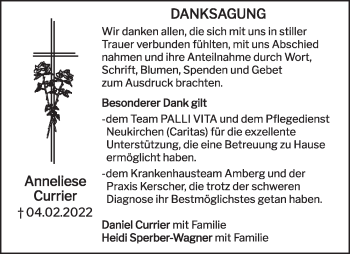 Traueranzeige von Anneliese Currier von Hersbrucker Zeitung