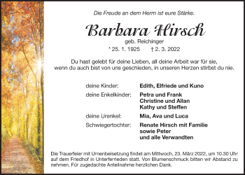 Traueranzeige von Barbara Hirsch von Der Bote