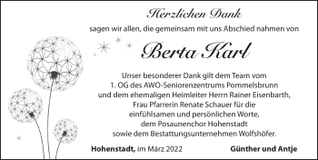 Traueranzeige von Berta Karl von Hersbrucker Zeitung