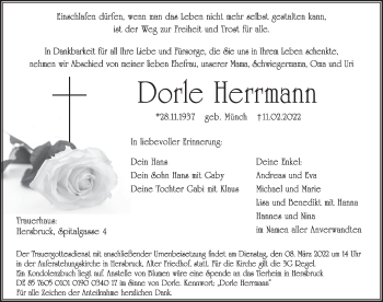 Traueranzeige von Dorle Herrmann von Hersbrucker Zeitung