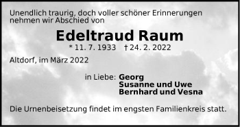 Traueranzeige von Edeltraud Raum von Der Bote