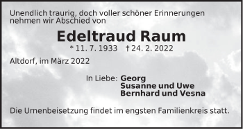 Traueranzeige von Edeltraud Raum von Pegnitz-Zeitung