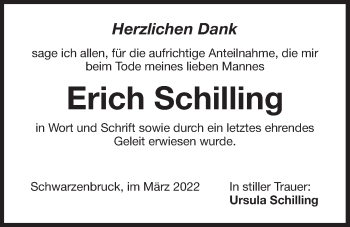 Traueranzeige von Erich Schilling von Der Bote