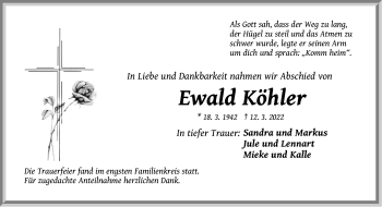 Traueranzeige von Ewald Köhler von Der Bote