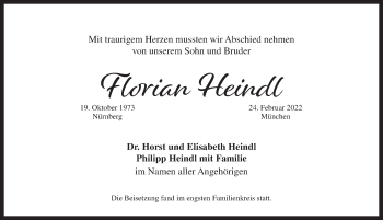 Traueranzeige von Florian Heindl von Pegnitz-Zeitung