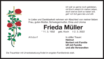 Traueranzeige von Frieda Müller von Der Bote