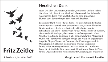 Traueranzeige von Fritz Zeitler von Pegnitz-Zeitung