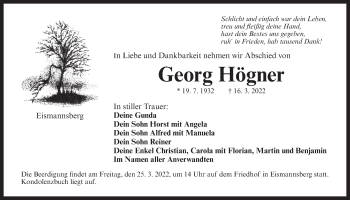 Traueranzeige von Georg Högner von Der Bote