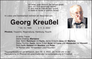 Traueranzeige von Georg Kreußel von Der Bote