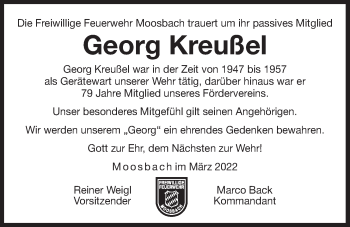 Traueranzeige von Georg Kreußel von Der Bote