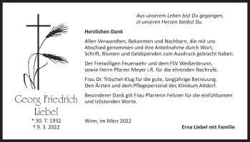 Traueranzeige von Georg Friedrich Liebel von Der Bote