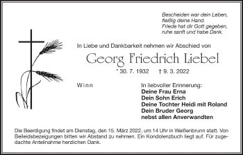 Traueranzeige von Georg Friedrich Liebel von Der Bote
