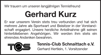Traueranzeige von Gerhard Kurz von Pegnitz-Zeitung