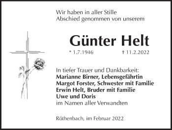 Traueranzeige von Günter Helt von Pegnitz-Zeitung