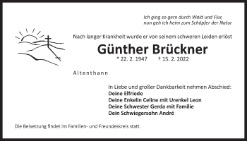 Traueranzeige von Günther Brückner von Der Bote