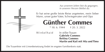 Traueranzeige von Günther Commes von Der Bote