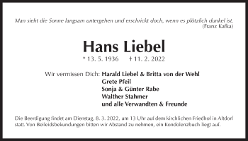 Traueranzeige von Hans Liebel von Der Bote
