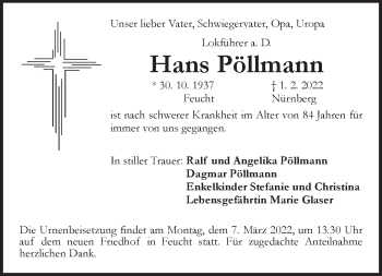 Traueranzeige von Hans Pöllmann von Der Bote