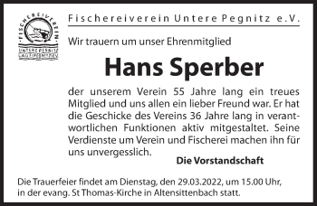 Traueranzeige von Hans Sperber von Hersbrucker Zeitung