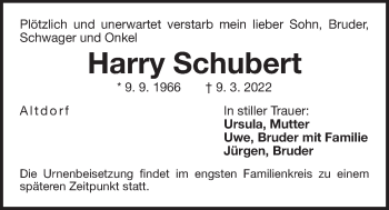 Traueranzeige von Harry Schubert von Der Bote
