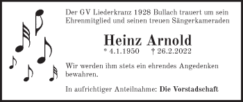 Traueranzeige von Heinz Arnold von Pegnitz-Zeitung