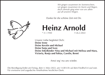 Traueranzeige von Heinz Arnold von Pegnitz-Zeitung
