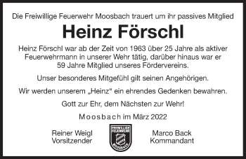 Traueranzeige von Heinz Förschl von Der Bote