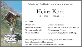 Traueranzeige von Heinz Korb von Hersbrucker Zeitung