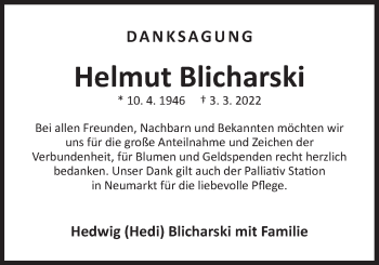 Traueranzeige von Helmut Blicharski von Der Bote