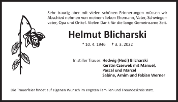 Traueranzeige von Helmut Blicharski von Der Bote