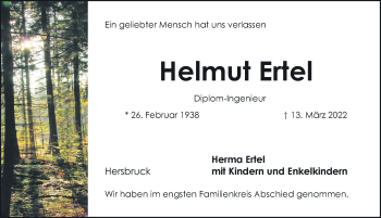 Traueranzeige von Helmut Ertel von Hersbrucker Zeitung