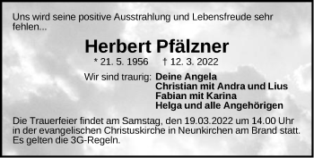 Traueranzeige von Herbert Pfälzner von Der Bote