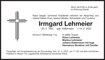 Traueranzeige von Irmgard Lehmeier von Der Bote