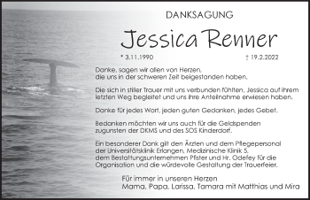 Traueranzeige von Jessica Renner von Pegnitz-Zeitung