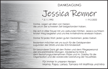 Traueranzeige von Jessica Renner von Pegnitz-Zeitung