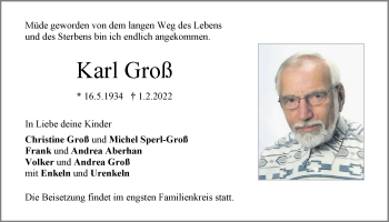 Traueranzeige von Karl Groß von Der Bote