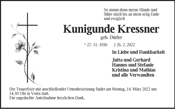 Traueranzeige von Kunigunde Kressner von Hersbrucker Zeitung