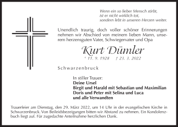Traueranzeige von Kurt Dümler von Der Bote