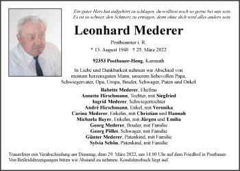 Traueranzeige von Leonhard Mederer von Der Bote