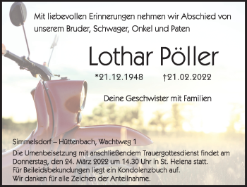 Traueranzeige von Lothar Pöller von Pegnitz-Zeitung
