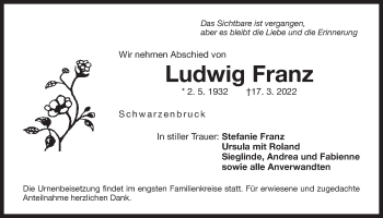Traueranzeige von Ludwig Franz von Der Bote