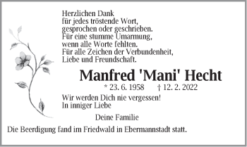 Traueranzeige von Manfred Hecht von Pegnitz-Zeitung