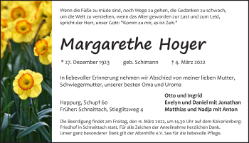 Traueranzeige von Margarethe Hoyer von Pegnitz-Zeitung