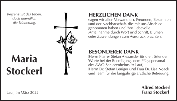 Traueranzeige von Maria Stockerl von Pegnitz-Zeitung