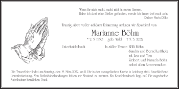 Traueranzeige von Marianne Böhm von Der Bote