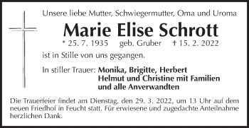 Traueranzeige von Marie Elise Schrott von Der Bote